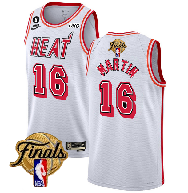 Men's Miami Heat #16 Caleb Martin White 2023 Finals Classic Edition With NO.6 Patch Stitched Basketball Jersey Men's Miami Heat #16 Caleb Martin White 2023 Finals Classic Edition With NO.6 Patch Stitched Basketball Jersey